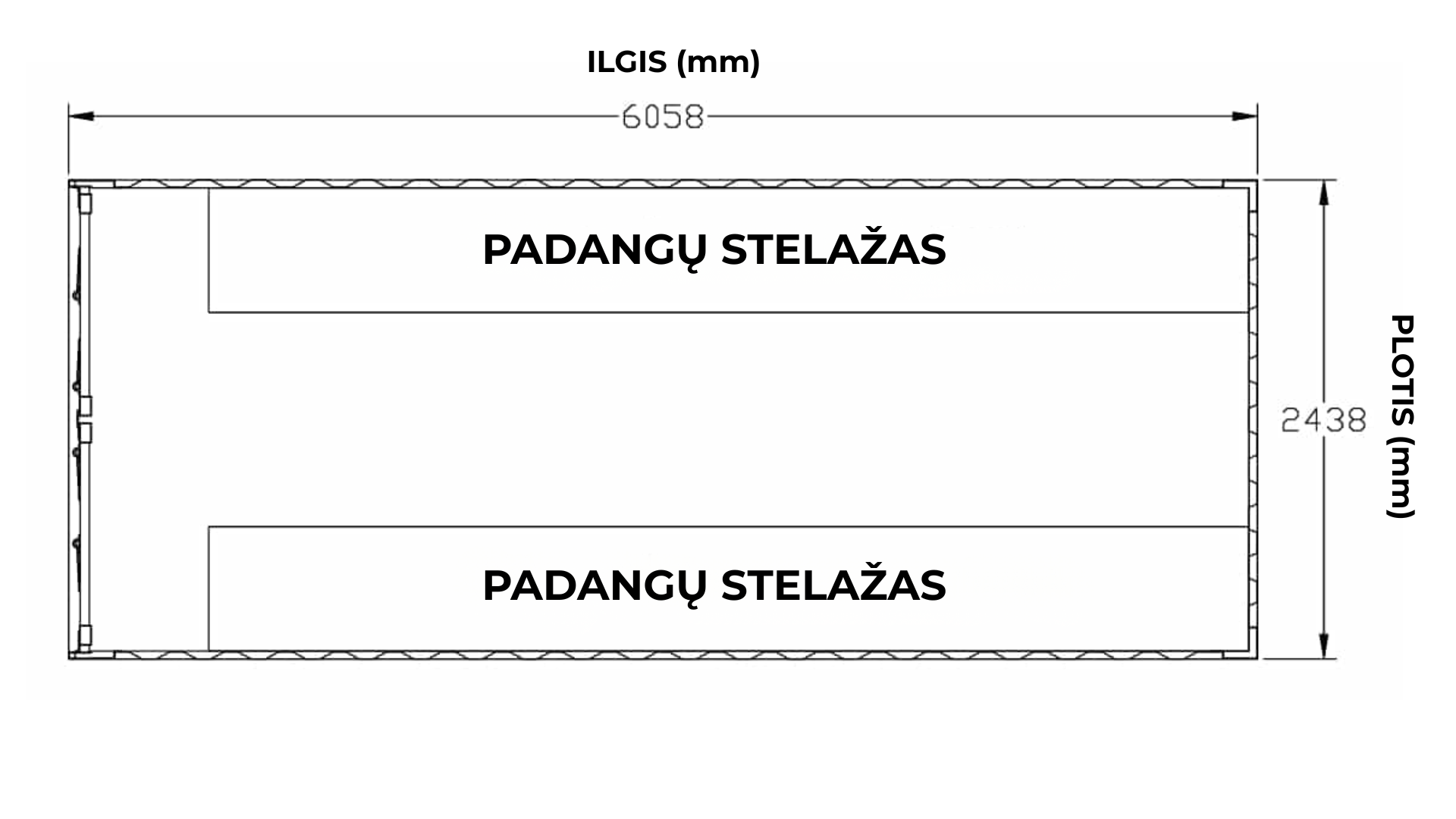 Konteineris su padangų stelažais